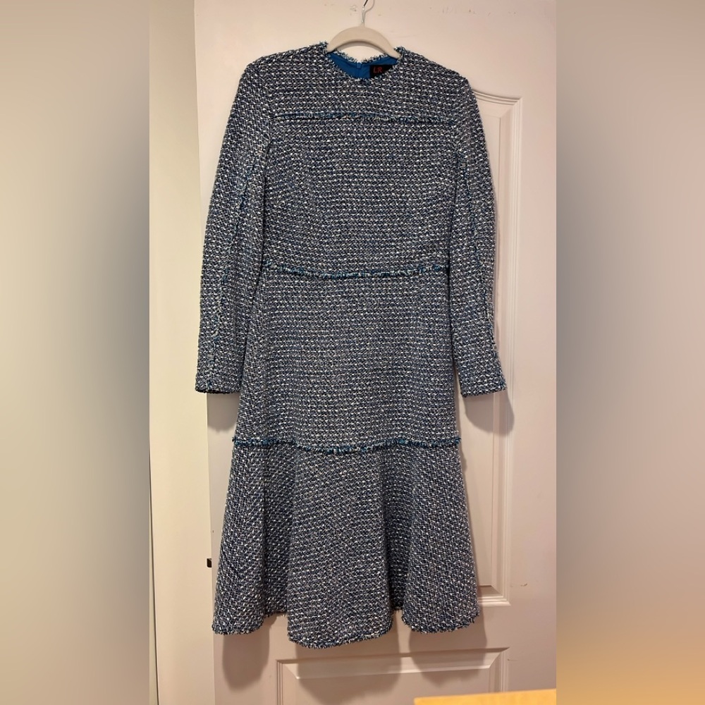 Elegant Blue Tweed Dress